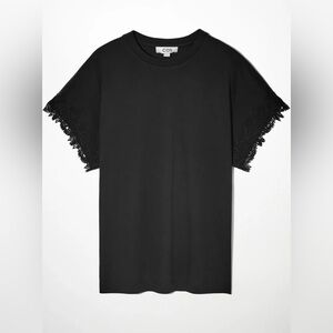 COS Black Crewneck T-Shirt with Lace detailing